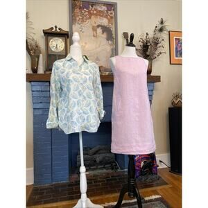 J. Jill LOT Of 2 XS 100% Love LINEN Dress Button Down Floral Shirt Top Boho Pet